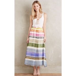 EUC WHIT x Anthropologie Silk Rainbow Midi Skirt Size 4